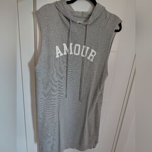 Zadig & Voltaire Gray Sleeveless Hoodie Dress with 'AMOUR' Print